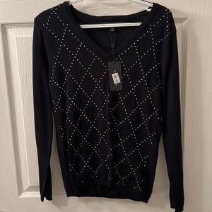NWT Tommy Hilfiger navy and gold vneck sweater